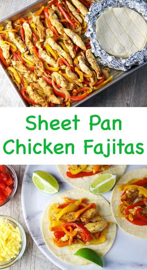 These Sheet Pan Chicken Fajitas are perfect for those busy weeknights! Just add everything to a Sheet Pan and Bake! Kid Dinners, Monthly Meals, Sheet Pan Fajitas, Pan Fajitas, Sheet Pan Chicken Fajitas, Chicken Fajitas Recipe, Chicken Recipes Easy Quick, Homemade Fajita Seasoning, Fajitas Recipe