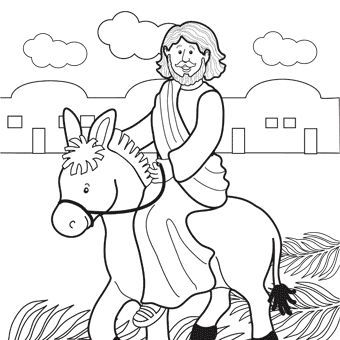 jesus riding a donkey color sheet | Jesus rides donkey into Jerusalem coloring page (for Palm Sunday). Palm Sunday Crafts, Easter Lessons, Easter Sunday School, Bible Story Crafts, Easter Preschool, Preschool Bible, Sunday School Activities, Bible Coloring Pages, A Donkey