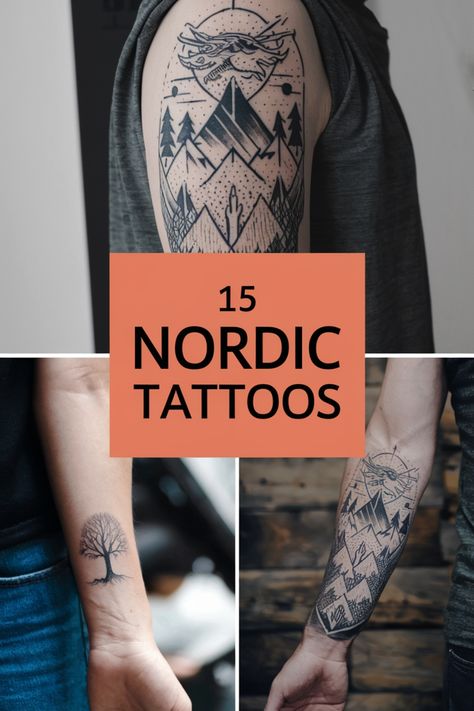 Arm tattoos inspired by Nordic themes.