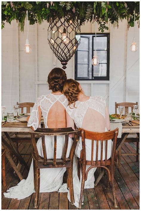 Feast Wedding, Greenery Installation, Lesbian Wedding Photography, Wlw Wedding, Fancy Wedding Cakes, Romantic Wedding Receptions, Wedding Reception Photography, Wedding Reception Decor, Two Brides