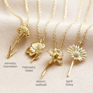 Product Information A pretty piece of jewellery with a golden glow, this sweet necklace features one of twelve birth flower stem pendant designs to represent the month that you or a loved one was born. The perfect birthday gift to wear all year through, this necklace will bring smiles to the wearer's face whenever they secure it around their neck. Made from 14ct gold plated brass in twelve birth flower designs. Birth Flowers: January - CarnationFebruary - VioletMarch - DaffodilApril - DaisyMay - LilyJune - RoseJuly - LarkspurAugust - GladiolusSeptember - AsterOctober - MarigoldNovember - ChrysanthemumDecember - Narcissus Dimensions chain length - can be worn at 40.5cm (16") or 46cm (18")pendant lengths - approx. 20mm Made from 14ct gold plated brass Birth Necklace, Small Diamond Necklace, Small Gold Necklace, Flower Necklace Gold, Pendant Designs, Lisa Angel, Necklace Set Indian, Sweet Necklace, Flower Stem