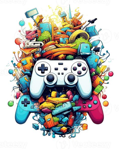 Gaming Vector Art, Playing Video Games Illustration, Video Game Controller Drawing, Game Controller Art, Gamer Sublimation, Skull Quote, Sublimation Ideas Projects Inspiration, Video Game Controller, Watercolor Video