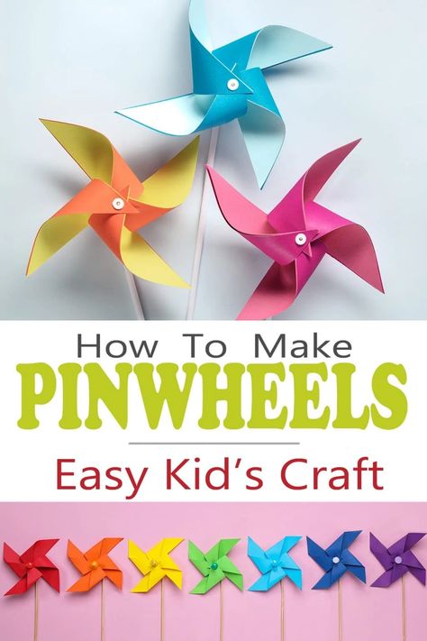 A step-by-step tutorial for making a beautiful pinwheel craft using scrapbook paper or foam. This is a simple craft for kids or a spring day! Windmill Craft, How To Make Pinwheels, Kids Educational Crafts, Pinwheel Craft, Paper Windmill, Diy Pinwheel, Making Toys, Pinwheels Paper, Diy Preschool