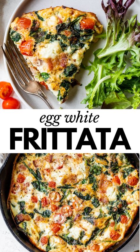 This simple Egg White Frittata recipe is high in protein and loaded with bacon and veggies, making it the ultimate centerpiece for breakfast and brunch. Egg White Casserole Recipes, Best Egg White Recipes, Egg And Vegetable Recipes, Quiche With Egg Whites, Egg White Meals, Egg White Healthy Recipes, Recipes With Egg Whites Healthy, Breakfast With Egg Whites, Eggs Whites Recipes