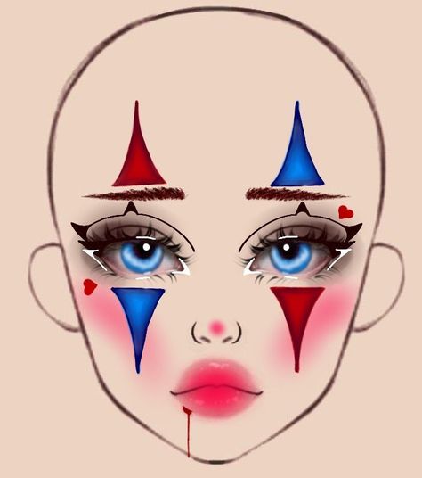 Easy Clown Makeup For Kids Boys, Halloween Makeup Drawing, Red And Blue Clown Makeup, Make Up Looks Crazy, Clown Makeup Looks Drawing, Maquillaje De Payaso Mujer, Spring Eyeshadow Looks, Pastel Eyeshadow Looks, Easy Clown Makeup