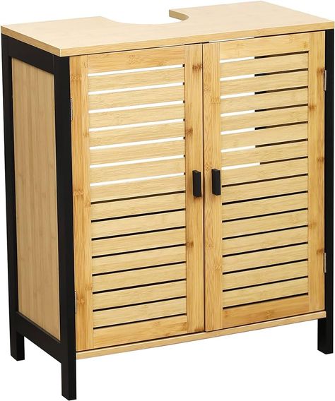 Amazon.com: EVIDECO French Home Goods Non Pedestal Under Sink Storage Vanity Cabinet 2 Doors Cebu Bamboo Black Wood : Tools & Home Improvement Assembling Furniture, Wash Basin Cabinet, Over The Toilet Cabinet, Bathroom Ambiance, Under Sink Cabinet, Small Bathroom Sinks, Compact Bathroom, Under Sink Storage, Floor Cabinet