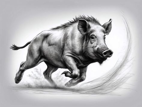 Piggy Drawing, Wild Boar Cartoon, Wild Boar Drawing, Wild Boar Art Drawings, Wild Boar Art, Wild Boar Logo, Wild Boar Fantasy Art, Collar Tattoo, Figure Sketch