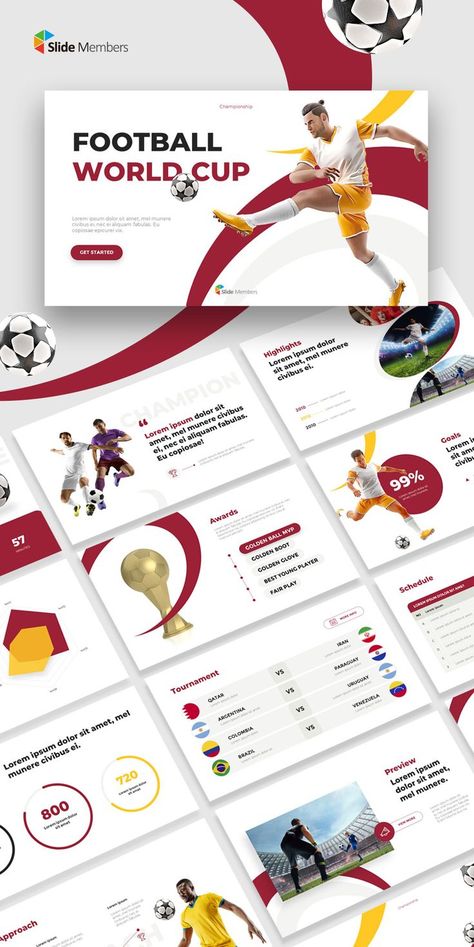 Deck Presentation Design, Sports Design Layout, Pitch Deck Design, Mvp Trophy, Logo Maker Free, Pitch Deck Presentation, Pitch Presentation, Deck Layout, Football World Cup