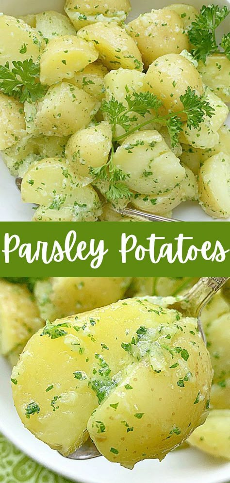 Butter Parsley Potatoes Crockpot, Buttered Parsley Potatoes, Parsley Buttered Potatoes, Parsley Potatoes Stovetop, Garlic Parsley Potatoes, Butter Parsley Potatoes, Can Potatoes Recipes, Potato Side Dishes Easy, Mom Meals