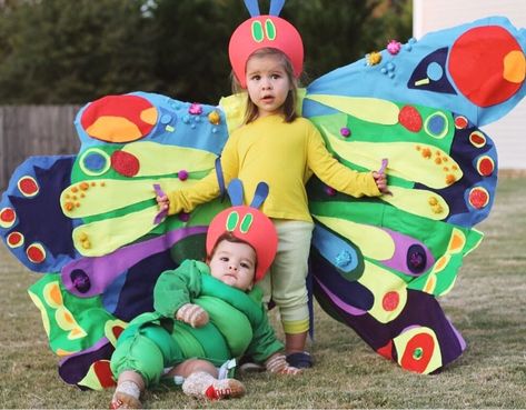 Insect Family Halloween Costumes, Very Hungry Caterpillar Costume Family, A Very Hungry Caterpillar Costume, Hungry Caterpillar Family Costume, Diy Very Hungry Caterpillar Costume, Butterfly Family Costume, Diy Hungry Caterpillar Costume, Very Hungry Caterpillar Halloween, Hungry Caterpillar Halloween Costume