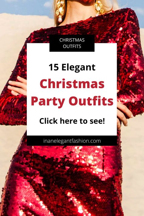 Get women’s fashion ideas for Christmas party outfits that you can wear at any holiday occasion. You’ll find classy dresses for a formal event such as winter cocktail dresses as well as Christmas skirt outfits. You can also find pieces for a holiday party capsule wardrobe and such a satin burgundy shirt or a red skirt. Click here to get inspiration on cute holiday outfits this winter. #christmasouts #christmaspartywear #cutedresses #christmasskirtoutfit #cocktaildresswinter Dresses For A Formal, Christmas Cocktail Party Outfit, Christmas Skirt Outfit, Ideas For Christmas Party, Elegant Christmas Outfit, Christmas Party Outfits Classy, Winter Cocktail Dress, Classy Holiday Party, Formal Christmas Party