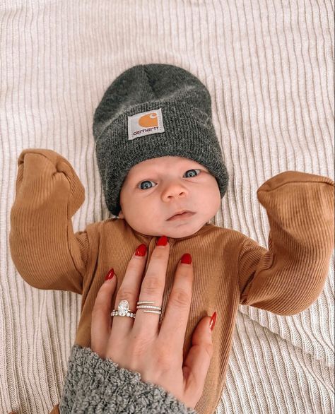 Baby carhartt | newborn | baby boy | diamond ring | red nails | gold jewelry Baby Country Boy, Red Nails Gold, Baby Boy Nails, Baby Carhartt, Baby Onies, Carhartt Baby Boy, Newborn Boy Outfits, Baby Boy Hunting, Baby Boy Beanies