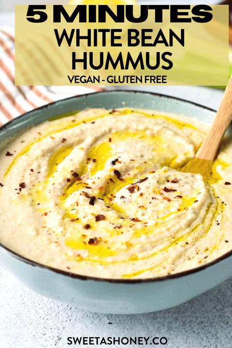 This White Bean Hummus aka white bean dip is creamy with a rich garlic lemon flavors. It's made from white beans instead of chickpeas, which adds an ultra creamy texture to the dip. White Bean Aioli, Cannellini Bean Hummus, Canalini Beans Recipe, White Bean Hummus Recipe, Cannellini Bean Dip, White Bean Dip Recipe, Savoury Sauces, Cannellini Beans Recipes, Lemon Hummus