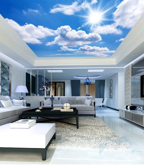 Sunny Blue Sky White Clouds Wallpaper AJ Wallpaper Sky Mural, Cloud Ceiling, Sky Ceiling, Drawing Room Decor, Wallpaper Large, Ceiling Wallpaper, Ceiling Murals, Wallpaper Ceiling, Cloud Wallpaper