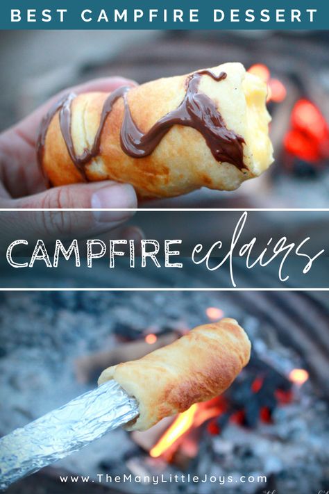 This easy-to-make campfire dessert is one of my favorite camping recipes from my childhood. It’s fun to make and is guaranteed to be a highlight of your next camping trip. Campfire Eclairs, Campfire Dessert, Campfire Pizza, Dutch Oven Camping Recipes, Campfire Desserts, Dutch Oven Camping, Camping Desserts, Camping Dinners, Easy Camping Meals