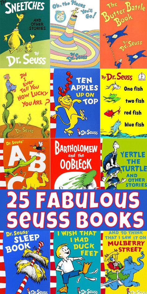 Get ready for Dr Seuss birthday on March 2nd with these 25 fabulous Seuss titles kids will love! Dr Seuss Preschool, Dr Seuss Books, Seuss Classroom, Seuss Crafts, Dr Seuss Week, Dr. Seuss, Seuss Party, Dr Seuss Birthday, Toddler School