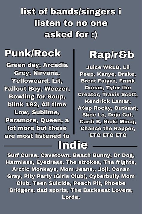 Grunge Playlist Names, Punk Playlist Names, Pop Punk Playlist Names, Punk Rock Playlist Names, Punk Pop Aesthetic, Rock Music Recommendations, Rock Playlist Names, Rock Music List, Band Recommendations