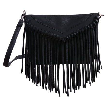 Add this texture to your denim, dresses and all of your day-to-day attire Can be carried across the body or over the shoulder Height: 7.75 Length: 10.5 Width: 1.5 | Includes adjustable shoulder strap (12.75 - 24.5 drop) Size: one size.  Color: Black.  Gender: female.  Age Group: adult. Fringe Crossbody Purse, Leather Fringe Purse, Fringe Handbags, Tassel Purse, Western Purses, Fringe Purse, Popular Handbags, Leather Shoulder Handbags, Leather Handbags Crossbody