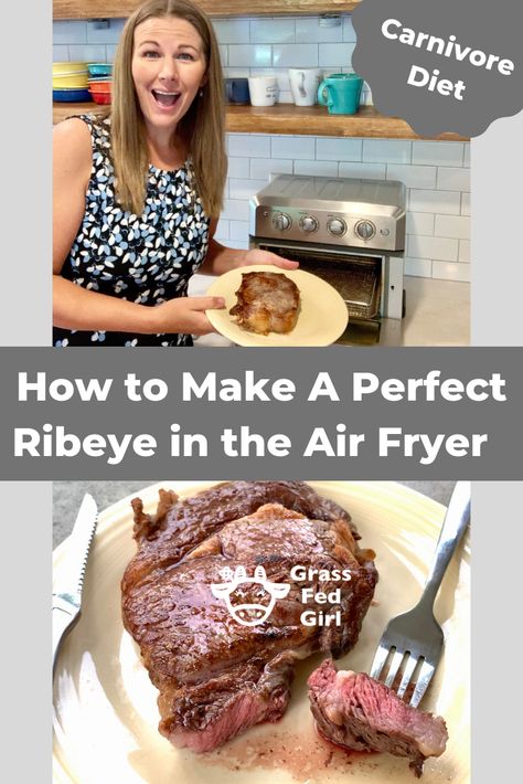 How to Make a Perfect Carnivore Diet Ribeye in the Air Fryer (from frozen) | Grass Fed Girl Carnivore Diet Recipes Air Fryer, Air Fryer Carnivore Recipes, Carnivore Air Fryer Recipes, Ketocarnivore Diet, Carnivores Diet, Air Fryer From Frozen, Carnivore Meals, Caveman Diet Recipes, Zero Carb Diet