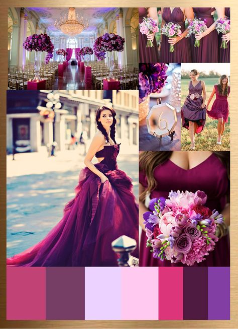 Berry Color Themed Wedding, Mauve And Fuschia Wedding, Pink Purple Maroon Wedding, Sangria Color Wedding, Purple And Pink Wedding Theme, Magenta Wedding Dress, Fuscia Wedding, Magenta Wedding Theme, Magenta Decor