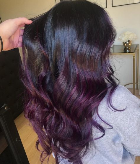 Brown To Purple Balayage, Purple Balayage, Purple Tips, Ombre Hair, Hair Inspo, Balayage, Dark Brown, Hair Styles, Purple