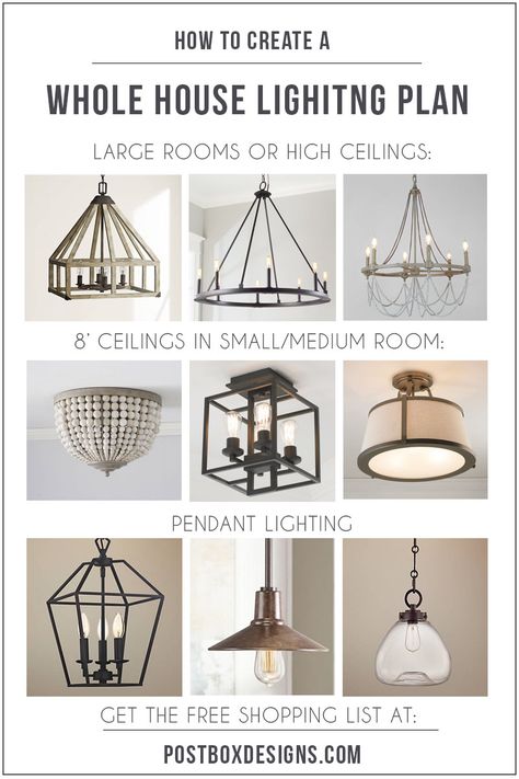 House Lighting Plan, Whole House Lighting Plan, Whole House Lighting, Farmhouse Living Room Makeover, Farmhouse Living Room Lighting, Light Fixtures Farmhouse, Modern Farmhouse Living Room Decor, Modern Living Room Lighting, Modern Farmhouse Lighting