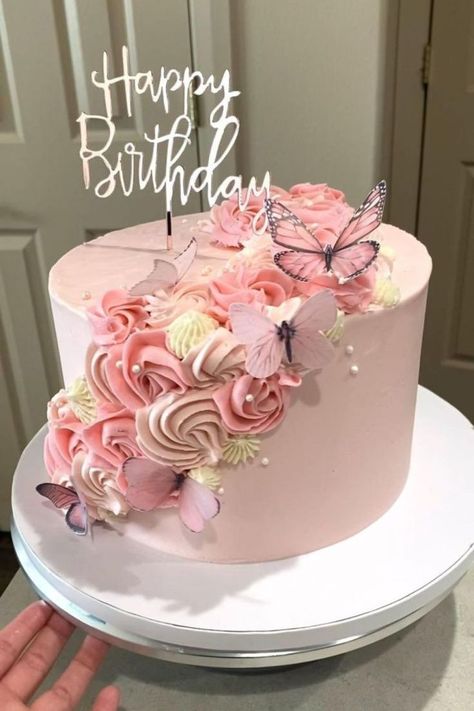 20th Birthday Cake Butterfly, Butterfly 21st Birthday Cake, Purple Butterfly Sweet 16 Cake, Purple Birthday Cake With Butterflies, Birthday Cake Flowers And Butterflies, Garden Party Cakes, Modern Birthday Cakes, Sweet 16 Birthday Cake, Easy Love Drawings