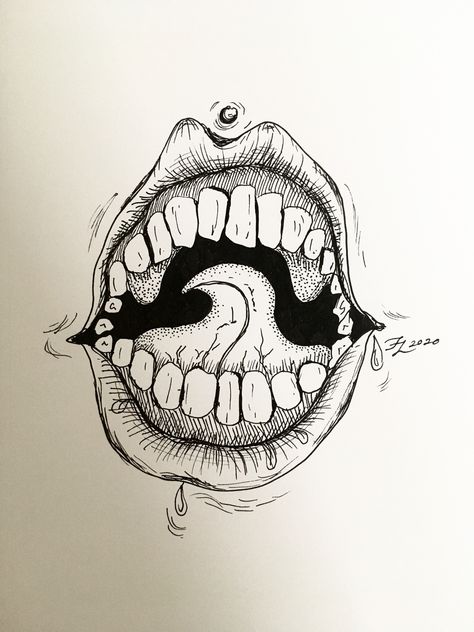 Zipper Mouth Drawing, Scary Mouth Drawing, Teeth Drawings, Mouth Open Drawing, Scary Mouth, Grunge Wall Art, Artsy Grunge, Teeth Drawing, Mouth Drawing