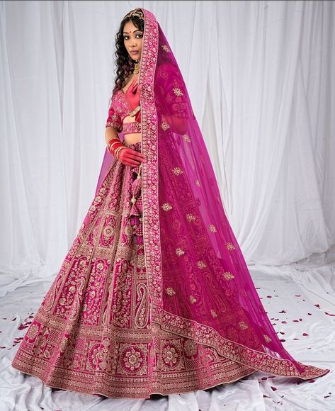 A stunning rani color velvet fabric bridal lehenga choli with gold zircon embroidery and a net dupatta Velvet Bridal Lehenga, Bridal Lehenga Choli, Net Dupatta, Bridal Lehenga, Lehenga Choli, Velvet Fabric, Lehenga, Online Store, Saree