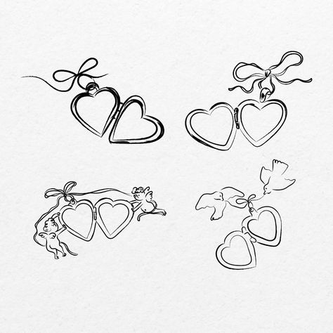 Locket Illustration for Wedding Invitations - SVG & PNG Vintage Inspired Save The Date, Locket Necklace Drawing, Png Tattoo Design, Heart Locket Illustration, Matching Locket Tattoo, Heart Pendant Tattoo, Locket Sketch, Envelope Tattoos, Traditional Locket Tattoo