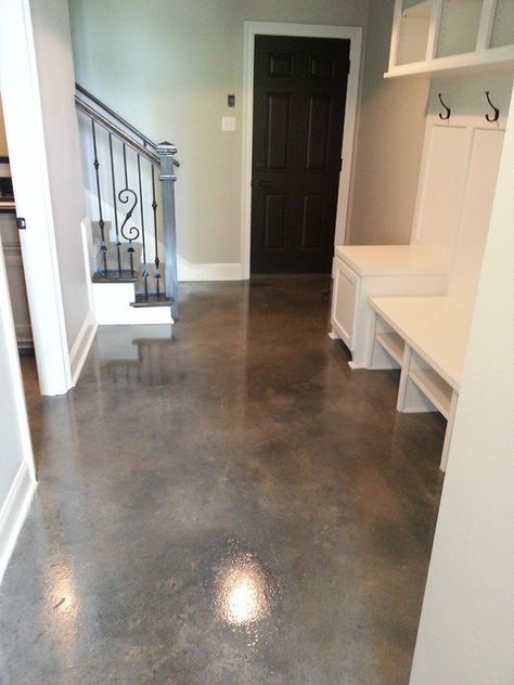 Farmhouse Epoxy Floor, Painted Cement Floors, Concrete Kitchen Floor, Concrete Floors In House, Cement Stain, Concrete Floor Coatings, Concrete Interiors, Concrete Stained Floors, Basement Floor