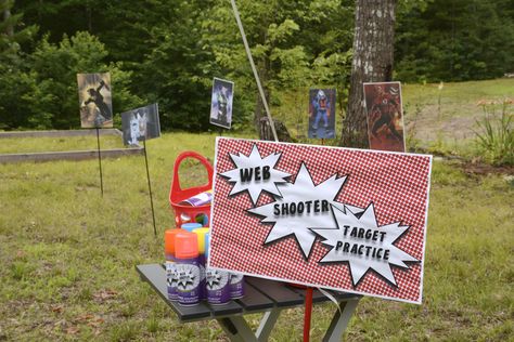 Superhero Birthday Party Activities and Signage - Spider-Man Web Shooter Target Practice Spidey Party, Spider Man Web, Shooting Practice, Spiderman Web, Spiderman Birthday Party, Birthday Activities, Birthday Party Activities, Target Practice, Superhero Birthday Party