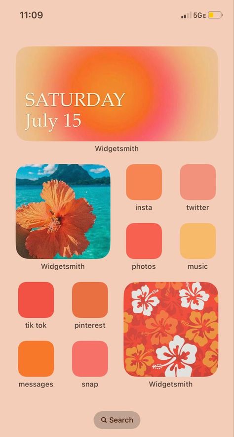 Pics For Widgets Medium, Orange Tropical Wallpaper, Pink Orange Tropical Aesthetic, Summer Theme Aesthetic, Tropical Home Screen Ideas, Orange Home Screen Ideas, Phone Backgrounds Home Screen, Home Screen Inspo Widgets, Orange Summer Widgets