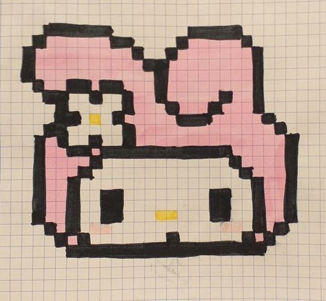 Pixel Art Sanrio, Graph Drawings, Pixel Art Hello Kitty, Graph Paper Drawings, Easy Pixel Art, Pixel Art Templates, Pixel Drawing, Pixel Art Grid, Pix Art