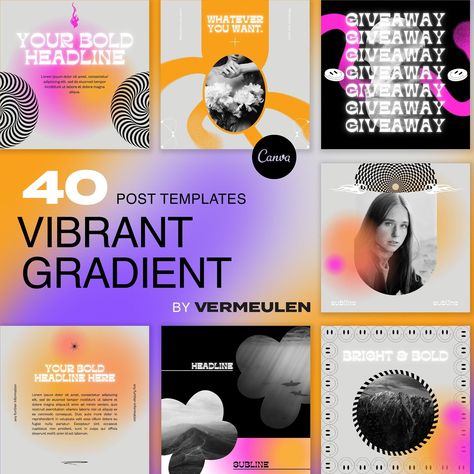 Fonts y2k Social Media Templates Design, Social Media Design Post, Graphic Design Minimalist, Vibrant Gradient, Fashion Y2k, Graphic Design Tools, Gradient Design, Media Kit, Beauty And Fashion