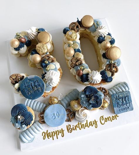 Letter Cake Ideas For Men, Mens Number Cake, Simple 30th Birthday Cake For Men, Number 80 Birthday Cake, Blue And Gold Number Cake, 30 Number Cake For Men, 40 Number Cake For Men, 60 Number Cake For Men, 30th Number Cake