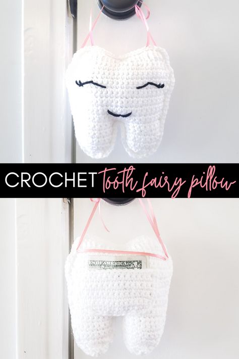 Crochet Tooth Fairy Pillow, Crochet Tooth Fairy, Crochet Tooth, Tooth Fairy Pillow Pattern, Crochet Craft Fair, Fairy Crochet, Crochet Pillow Patterns Free, Large Crochet Hooks, Tooth Pillow