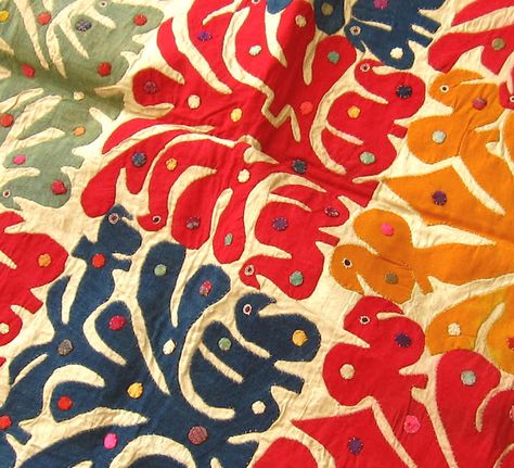 Antique Folk Art Applique Textile from Gujarat, India. Love it! Folk Art Textiles, Folk Art Applique, Indian Motif, Cultural Traditions, Indian Motifs, Applique Art, Antique Folk Art, Art Appliqué, Redwork Embroidery