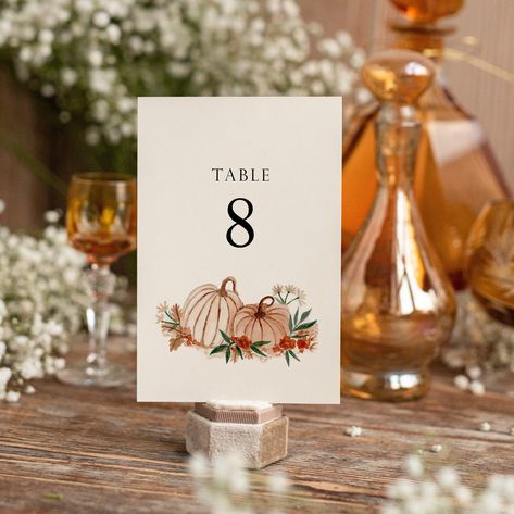 Pumpkin Wedding Table, Pumpkin Table Numbers, Table Number Template, Pumpkin Wedding, Wedding Orange, Number Templates, Wedding Table Number, Wedding Illustration, Diy Templates