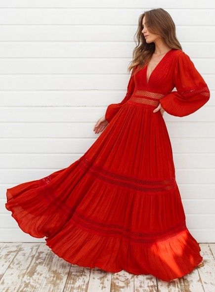 Red Flowy Dress Long, Gopi Dress, Flowy Red Dress, Red Flowy Dress, Red Boho Dress, Simple Long Dress, Long Flowy Dress, Renewal Of Vows, Flowy Dress Long