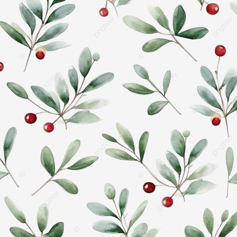 watercolor christmas seamless pattern with mistletoe can be used for wrapping and fabric design ch Christmas Branches, Christmas Seamless Pattern, Transparent Watercolor, Transparent Image, Watercolor Christmas, Design Christmas, Design Fabric, Christmas Watercolor, Being Used