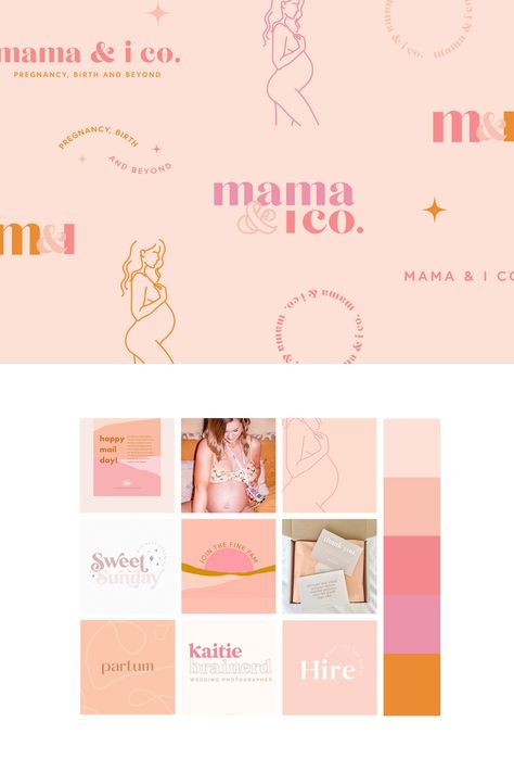 Outline Art People, Blog Mood Boards, Happiness Logo Design, Fun Luxury Branding, Design Inspo Layout, Mom Logo Design, Mom Branding, Energetic Branding, Girly Branding