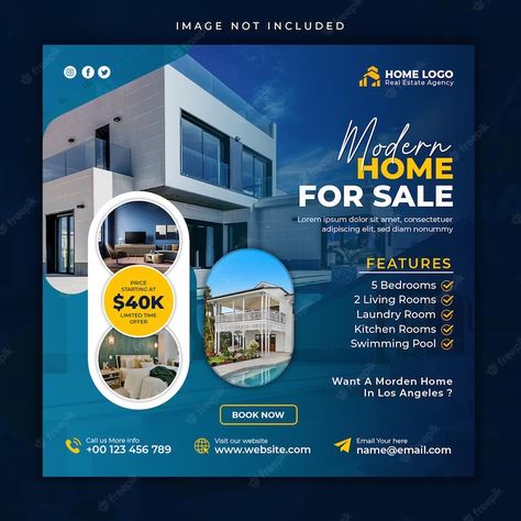 Premium PSD | Real estate house property sale square flyer or social media post banner template Real Estate Banner, Brochure Design Creative, Property Sale, Modern Homes For Sale, Estate House, Logo Real, Creative Brochure, House Property, Social Media Games