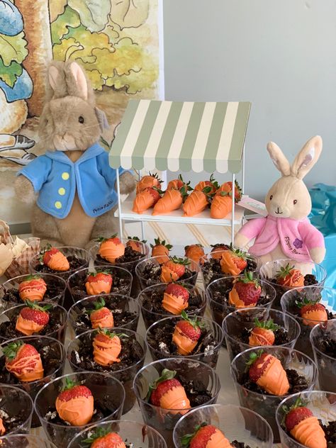 Birthday Rabbit Party, Rabbit Birthday Party, Peter Rabbit Centerpiece, Peter The Rabbit Birthday Party, Peter Rabbit Decorations, Some Bunny Is One Food Ideas, Peter Rabbit Birthday Party Girl, Peter Rabbit 1st Birthday Girl, Peter Rabbit Dessert Table