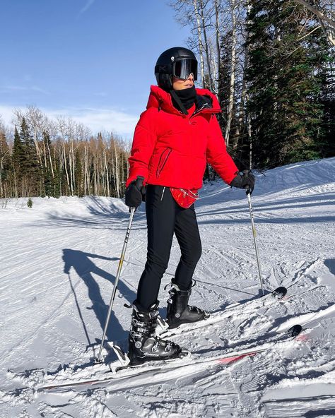 Red Ski Outfit, Ski Jacket Outfit, Lucy Hernandez, Red Ski Jacket, Ski Trip Outfit, Red Puffer Coat, A Family Of Four, Ski Town, Red Puffer