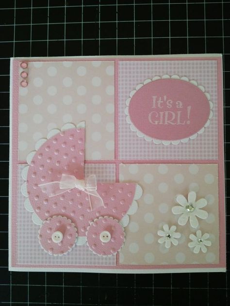 Baby Card Ideas, Welcome Baby Cards, Baby Cards Handmade, Baby Girl Card, Shower Cards, Cricut Cards, Baby Carriage, Baby Shower Cards