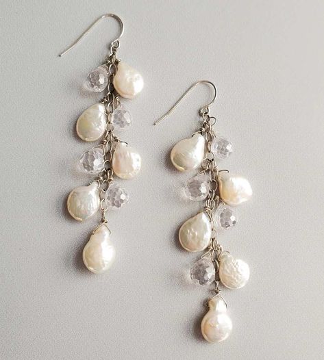 ADORA coin pearl crystal cascade earrings Anniversary Crystal Earrings With Pearl Drop, Pearl Drop Crystal Earrings For Gift, Classic Pearl Drop Crystal Earrings For Gift, Luxury Natural Stone Pearl Dangle Earrings, Shell-shaped Pearl Drop Earrings For Gifts, Pearl Bar Necklace, Keshi Pearl Earrings, Wire Earrings Handmade, Handmade Wedding Jewellery