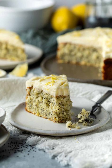 Light, fluffy and bursting with fresh lemon flavour, this lemon poppyseed cake is the perfect dessert for any occasion. Featuring a tangy lemon cream cheese frosting and ultra-tender crumb, it is a lemon lover’s dream! Poppyseed Cake, Bomb Cake, Lemon Poppyseed Cake, Lemon Cream Cheese Frosting, Lemon Cream Cheese, Poppy Seed Cake, Lemon Poppyseed, Lemon Cream, Cake Tins