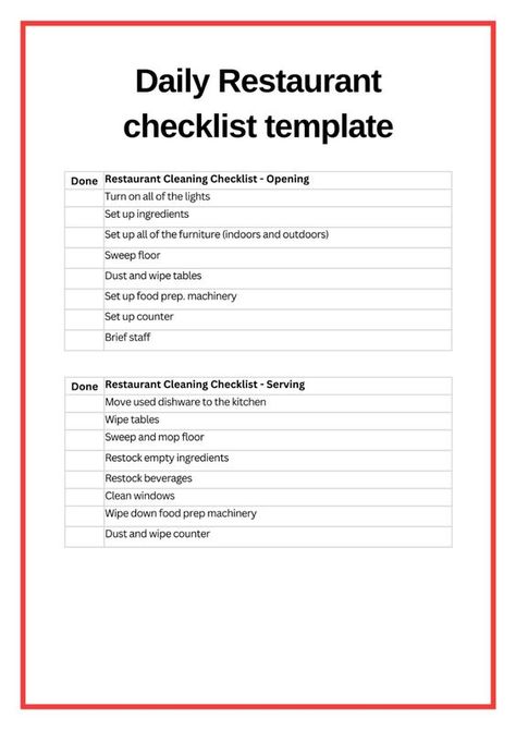 Operandio's Daily Restaurant Checklist Template is an essential tool for ensuring that all necessary tasks are completed efficiently and consistently. Opening Restaurant Checklist, Restaurant Manager Checklist, Cafe Checklist, Restaurant Checklist, Waiter Restaurant, Restaurant Organization, Kitchen Essentials Checklist, Brand Planning, Starting A Catering Business