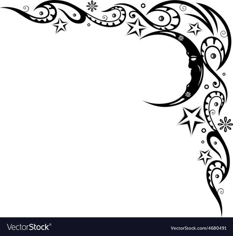 Witchy Border Design, Witchy Borders, Moon Border Design, Dove Drawing, Stars Vector, Border Wallpaper, Corner Borders, Work Project, Paper Moon